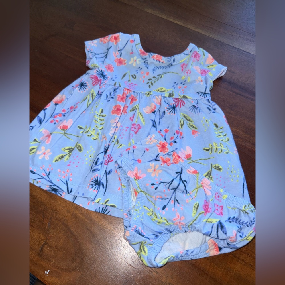 Wonder Nation Blue Floral Baby Dress with Bloomers